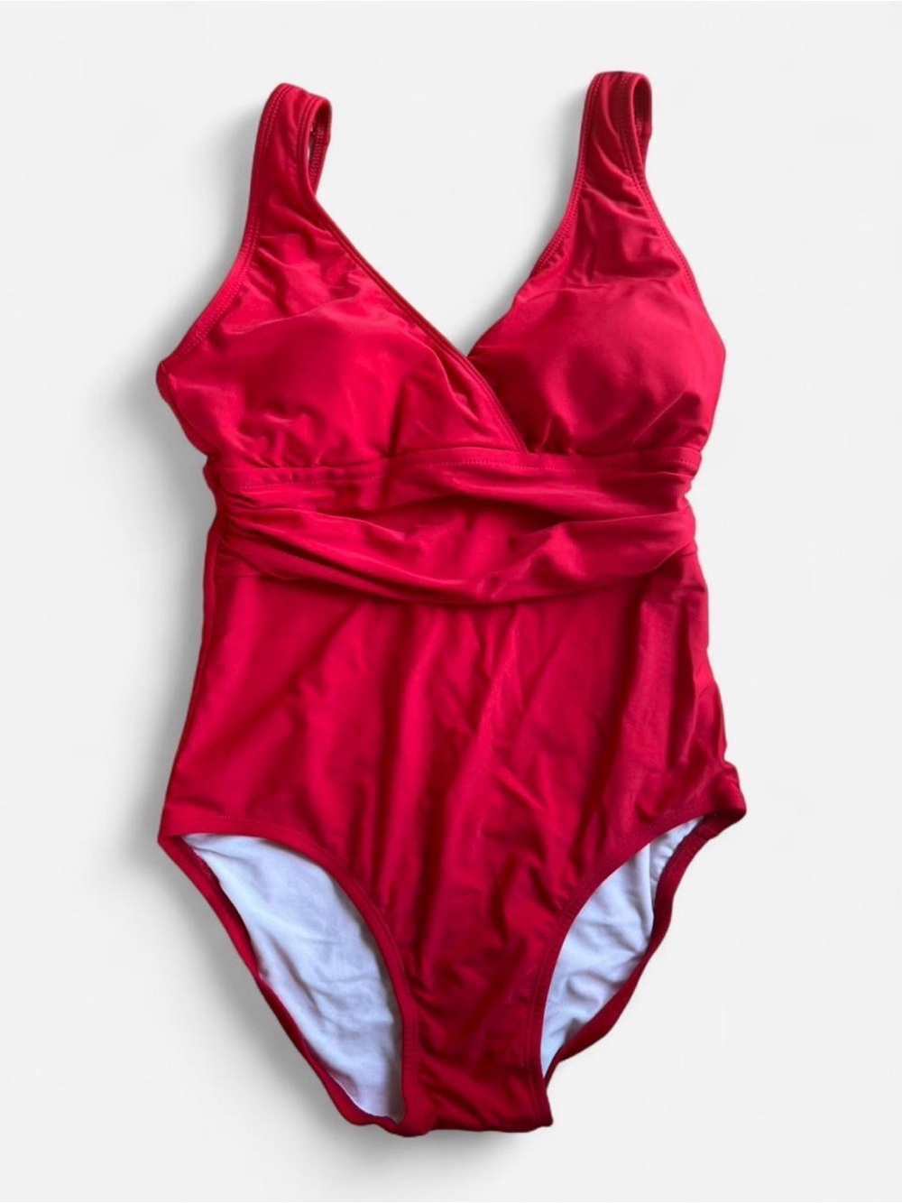 NWT Catalina Red Ruched One Piece Swimsuit Tummy Control V Neck Small 4-6